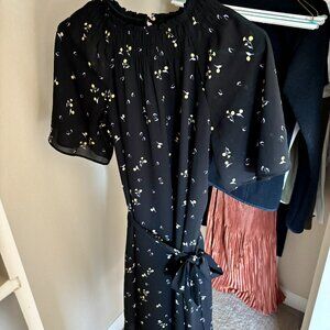Ann Taylor Black Wrap Dress with Small Flower print